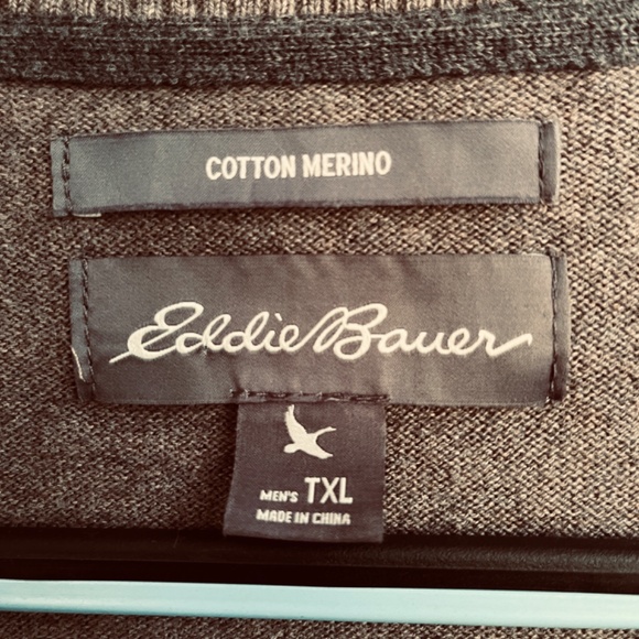 Eddie Bauer Sweater Mens TXL Olive Brown Cotton Merino Blend Fine Knit V-neck - Picture 2 of 14